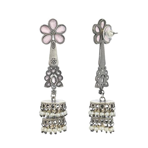 Antique Elegance Silver Plated Floral Drop Earrings – VOYLLA