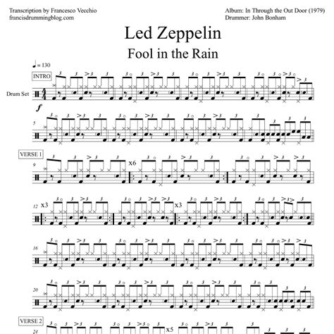 John Bonham: Led Zeppelin – Fool in the Rain (Full Drum Transcription ...