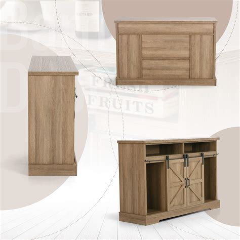 Farmhouse Coffee Bar Cabinet - Sliding Barn Door Kitchen Sideboard ...