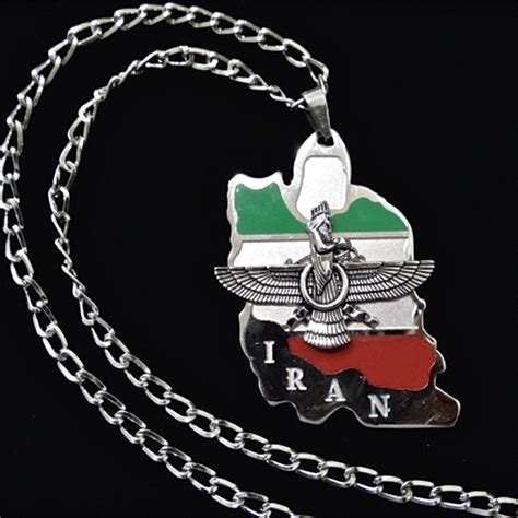 Buy Asoodehdelan Iran Flag Map Faravahar Necklace Iranian Persian ...