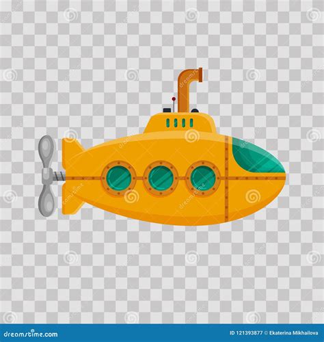Yellow Submarine With Periscope Swimming Underwater Stock