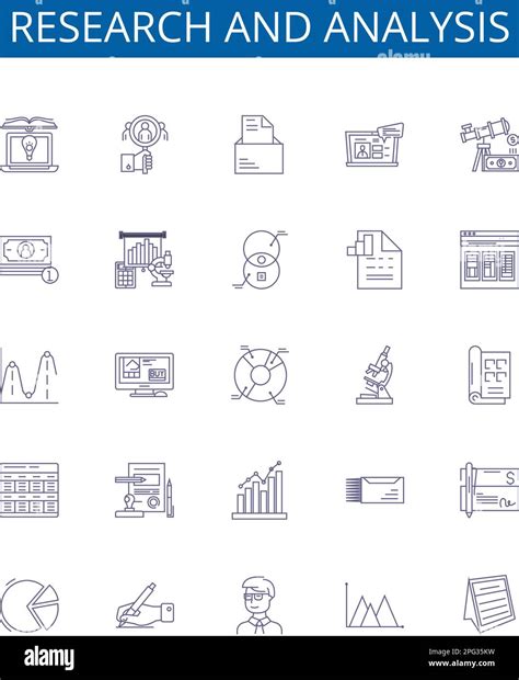Research and analysis line icons signs set. Design collection of ...