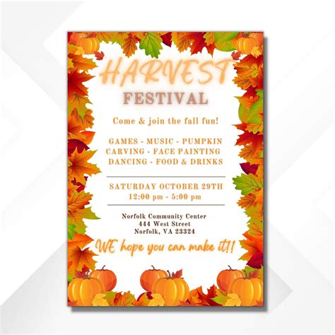 EDITABLE harvest Festival Invitation Harvest Festival Flyer, Fall ...