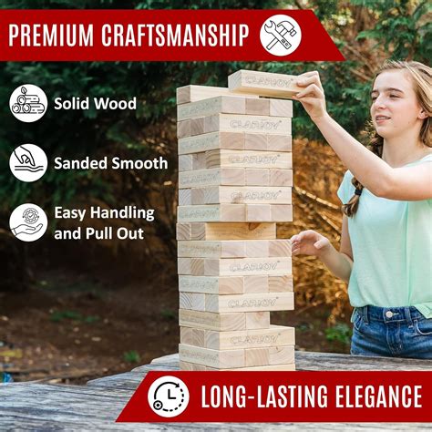 Jumbo Slido Tumbling Tower Game - 54 Premium Pine Wood Blocks with Sto