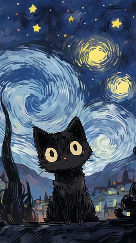 Starry Night Cat Painting