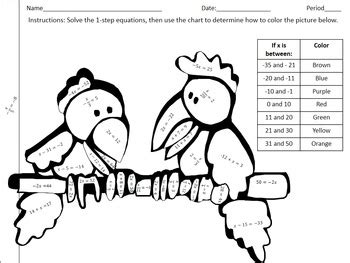 Image result for One Step Equations Coloring Worksheet