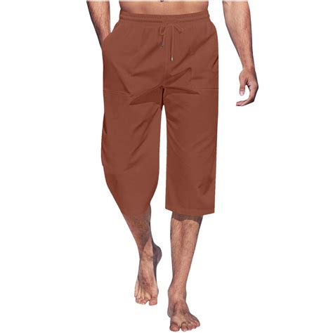 Muscularfit Linen Gym Pants Cotton Men Orange Slacks Wide-Leg High ...