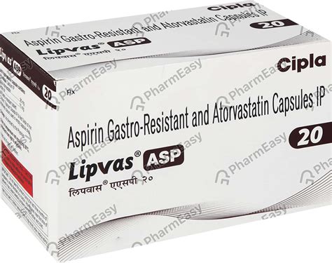 Lipvas Asp 20mg Strip Of 10 Capsules: Uses, Side Effects, Price ...