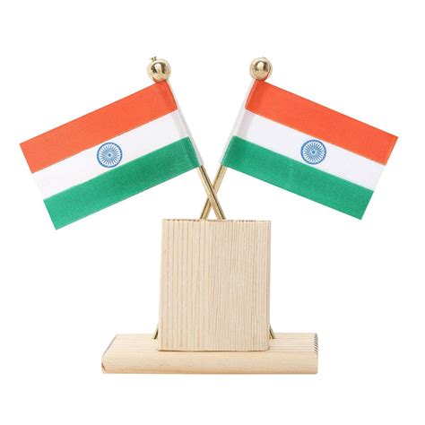 VOILA Wooden Base Indian Flag for Car Dashboard & Interior Desk Office