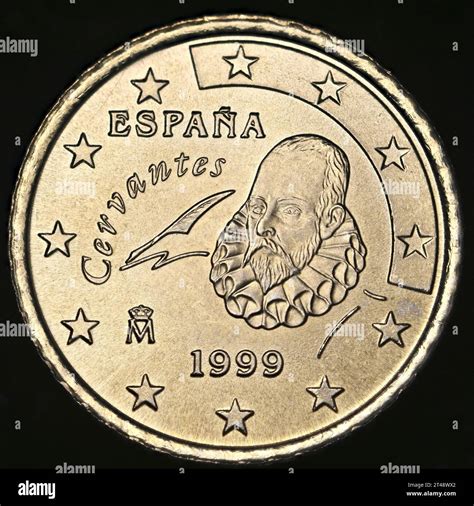Spanish 50c Euro coin - Cervantes, author Stock Photo - Alamy