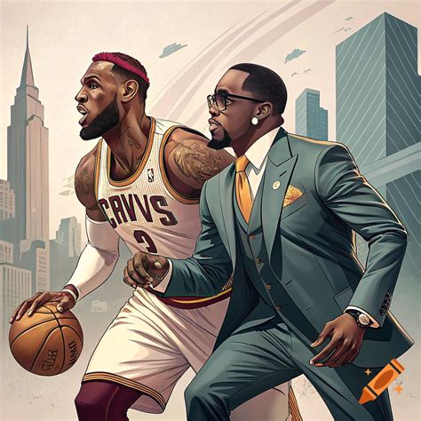 LeBron James kissing Diddy on Craiyon