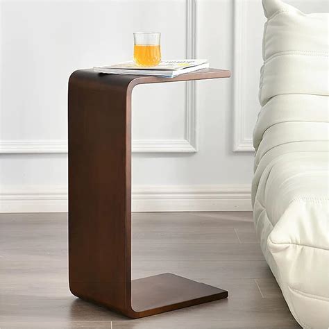 C Shaped End Table 24.4in High, Solid Wood C Side Table for Couch Sofa ...