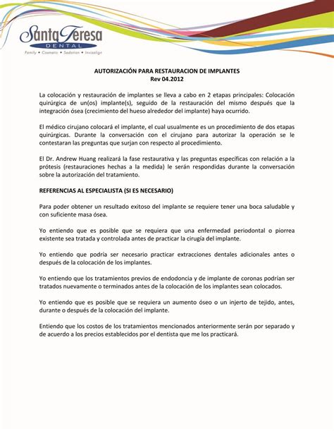 Implant Restoration - Consent Form (Spanish)