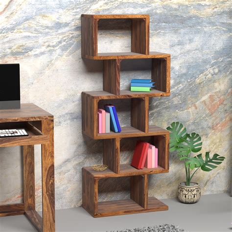 Toronto Sheesham Wood Zig-Zag Bookshelf in Honey Finish– WOODPEEL ...