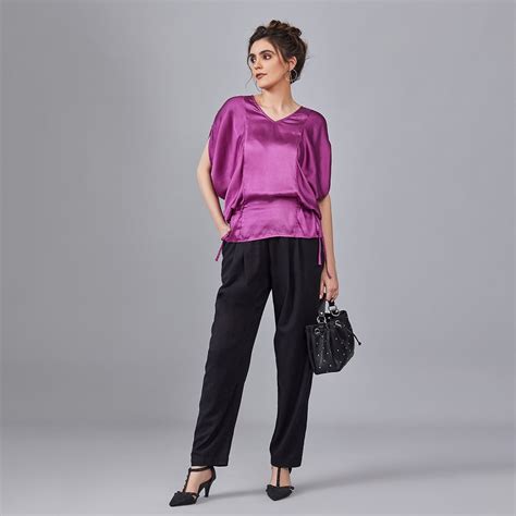 Rosetta- Purple Adjustable Kaftan with Side Cowl Drape | Womens Top by ...