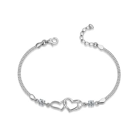 LeCalla - Buy 925 Sterling Silver Double Heart Love Zirconia Box Chain ...