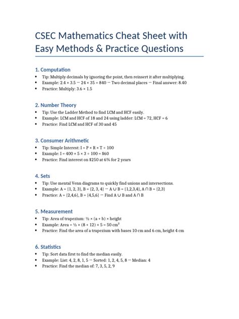 Image result for CSEC Math Cheat Sheet