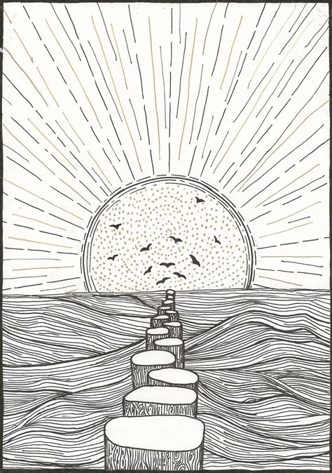 Line Art Drawings Landscapes