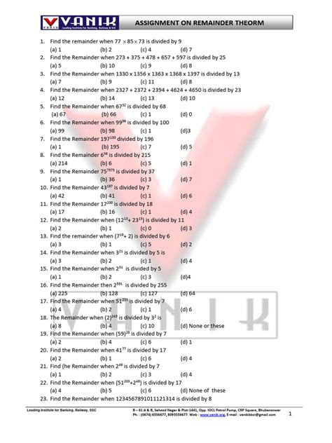 Image result for Printable Worksheet Applications of Remainder Theorem