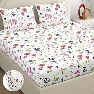 Buy Home Ecstasy 100% Cotton King Fitted Bedsheet with 2 Pillow Covers ...
