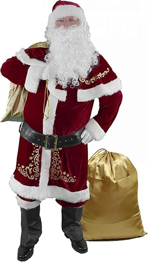 Santa Claus Costume for Men 12pcs Christmas Set Deluxe Velvet Adult ...