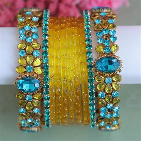 Elegant Light Blue & Yellow Silk Thread Bangles – Sparkle and Glow