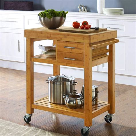 Bamboo Rolling Kitchen Island Cart, Butcher Block | Very Bamboo™