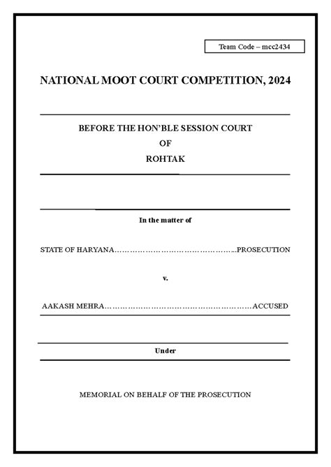 Prosecution Memorial - NATIONAL MOOT COURT COMPETITION, 2024 BEFORE THE ...
