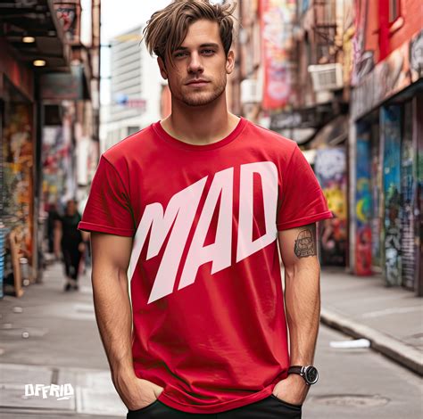 OFFRID MAD Bold Typography T-Shirt - Red Graphic Streetwear Tee for Me ...
