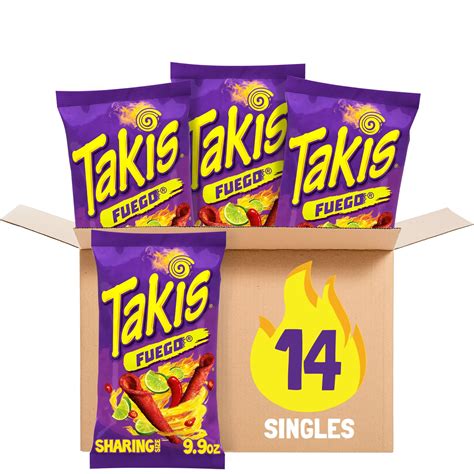 Takis Fuego Rolled Spicy Tortilla Chips, Hot Chili Pepper Lime Flavored, Multipack Box 14 Bags ...