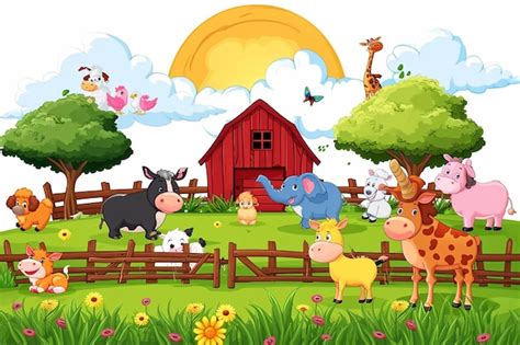 Farming theme with many animals | Premium AI-generated image