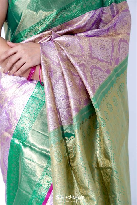 Mauve Purple Kanjivaram Silk Saree With Floral Ogival Weaving | Singhania's