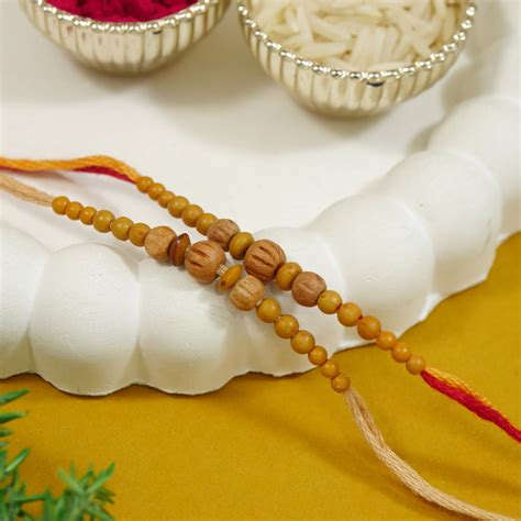 Simple Beaded Rakhi Combo for Bhai - Pack of 2 with Roli chawal and Ca