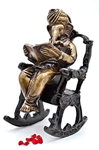 Buy Two Moustaches Ganesha on Rocking Chair Brass Decor Showpiece ...