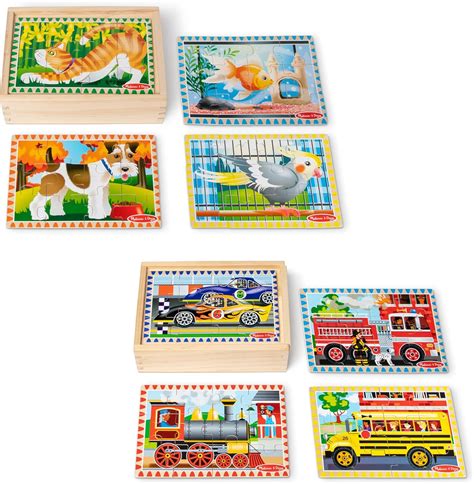 Amazon.com: Melissa & Doug Wooden Jigsaw Puzzles in a Box 2-Pack for ...