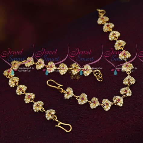 EC18239 American Diamond Stones Gold Plated Jewellery Ear Mattal Chain ...