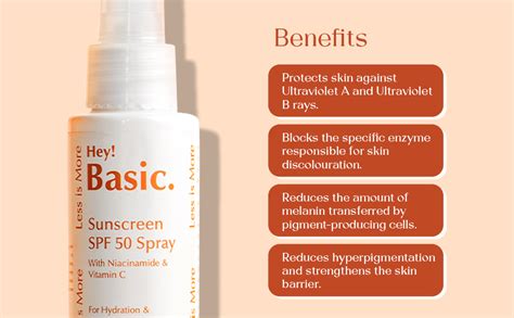 Hey Basic Sunscreen Spray SPF 50 with Niacinamide & Vitamin C ...