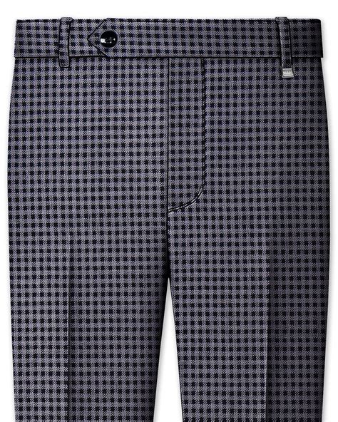 Zenith-Mirage Blue And venus Gray Gingham Checks Plaid Premium Wool Rich Pant For Men.