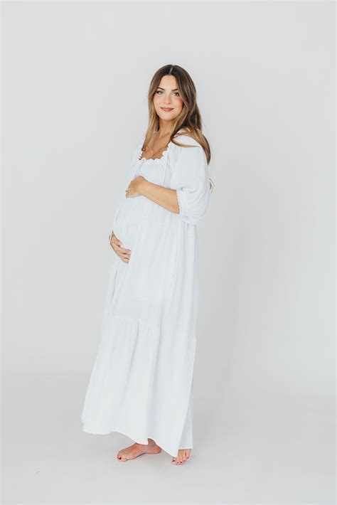 Goddess 100% Cotton Babydoll Maxi Dress in White - Bump Friendly in ...