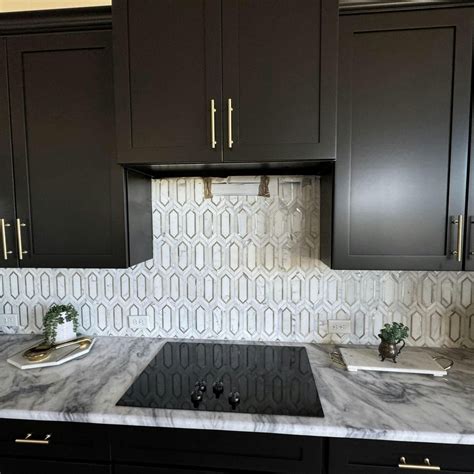 White and Gold Tile Kitchen Backsplash
