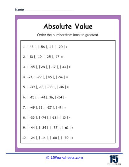 Image result for 7th Grade Absolute Value Worksheets
