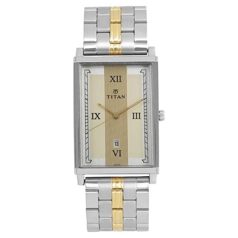 Buy Online Titan Quartz Analog with Date Champagne Dial Stainless Steel ...