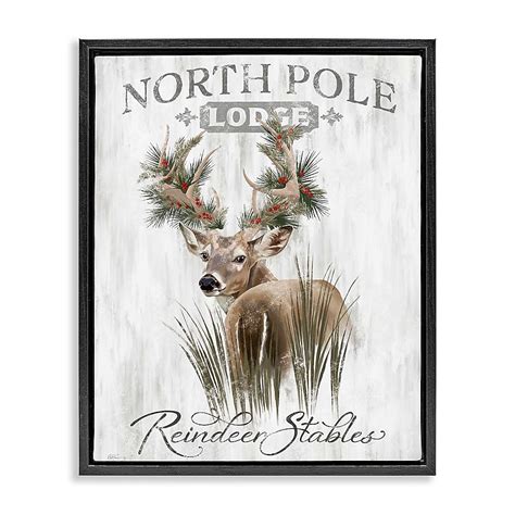 Stupell Industries Festive Winter Reindeer Lodge Black Framed Floater ...