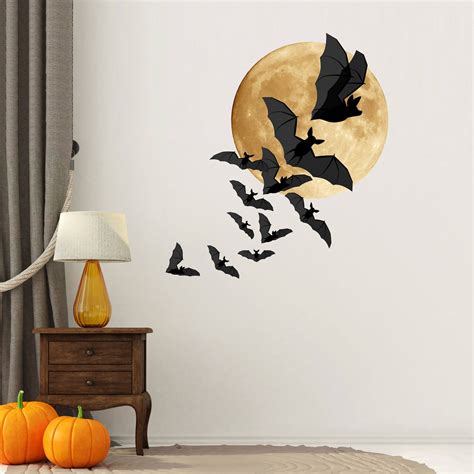 Bats and Moon Halloween Wall Decor - Full Moon and a Colony of Bats ...