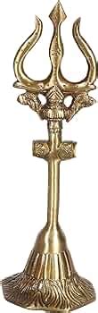 Two Moustaches Brass Shiva's Trishul with Damru, Antique Finish ...