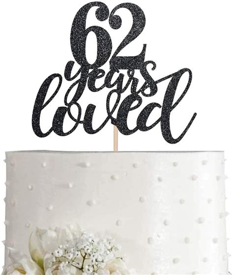 Buy 62 Black Glitter Happy 62nd Birthday Cake Topper, Cheers to 62 ...