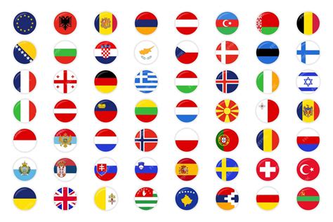 Premium Vector | Set Of All Europe Flags Circles Shine And Shadow