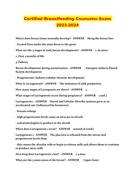 SOLUTION: Certified breastfeeding counselor exam 2023 2024 - Studypool
