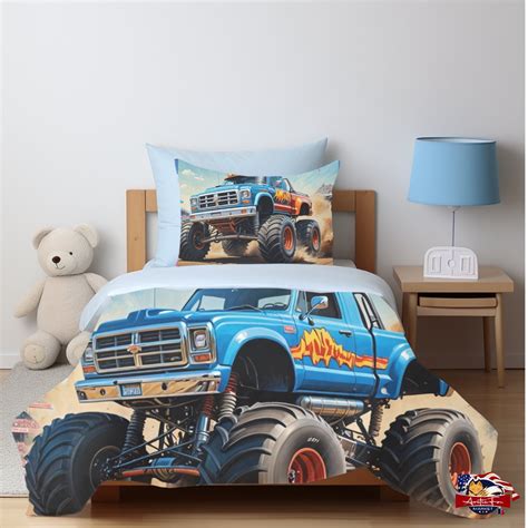 Roaring Monster Truck Bed Comforter Perfect for Kids Bedrooms & Toddler Rooms Monster Truck ...