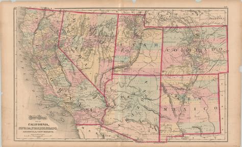 Gray's Atlas Map of California, Nevada, Utah, Colorado, Arizona & New ...